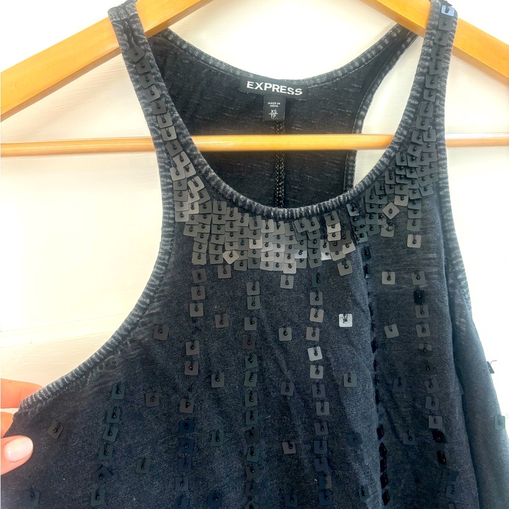 Express “going out” tank top. Charcoal grey with sequins